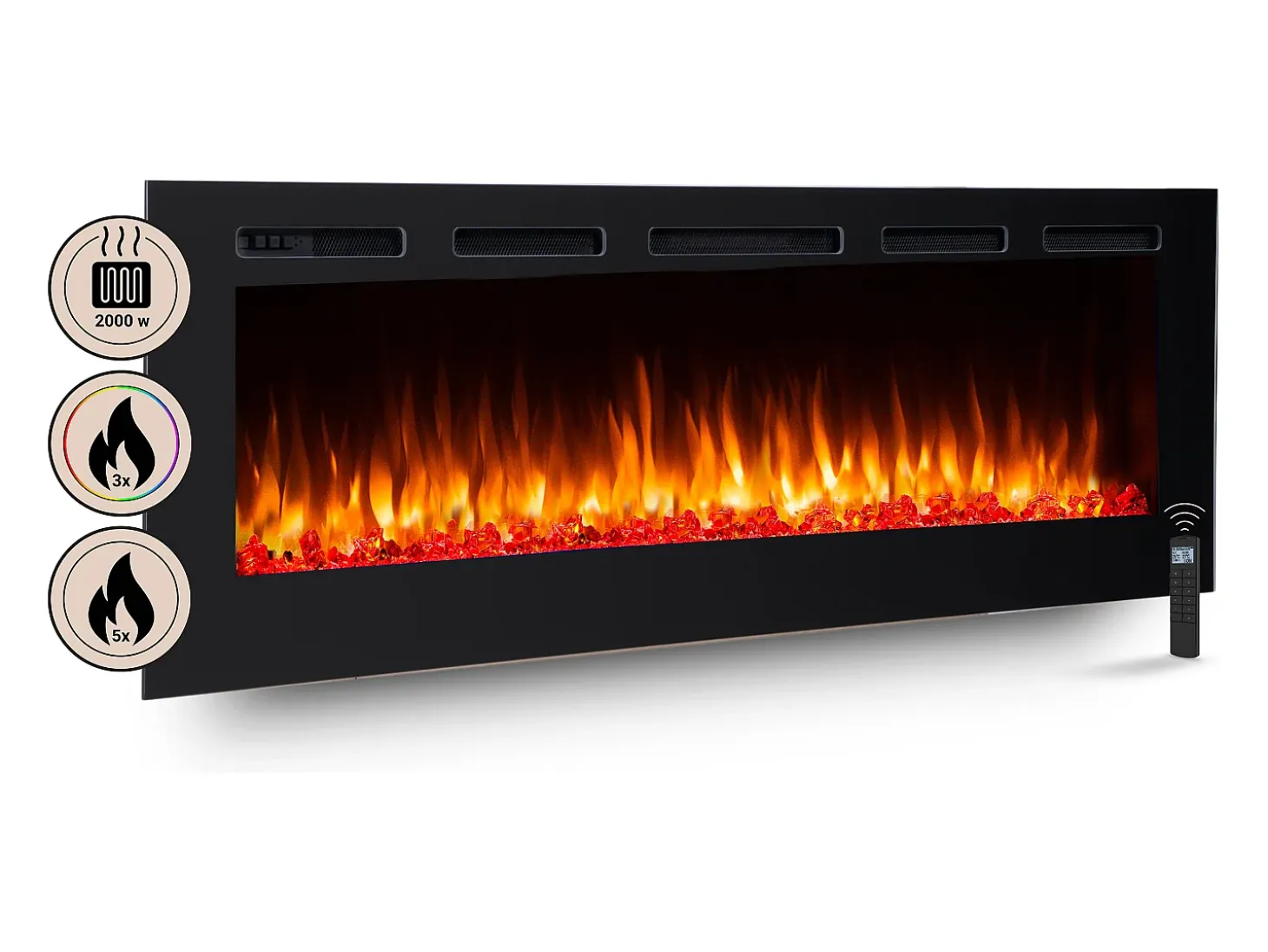 Chimenea eléctrica BALDERIA Fiamma 68 - Chimenea empotrable, calefacción 2000 W - Negro