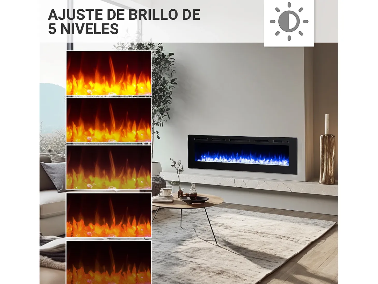 Chimenea eléctrica BALDERIA Fiamma 68 - Chimenea empotrable, calefacción 2000 W - Negro