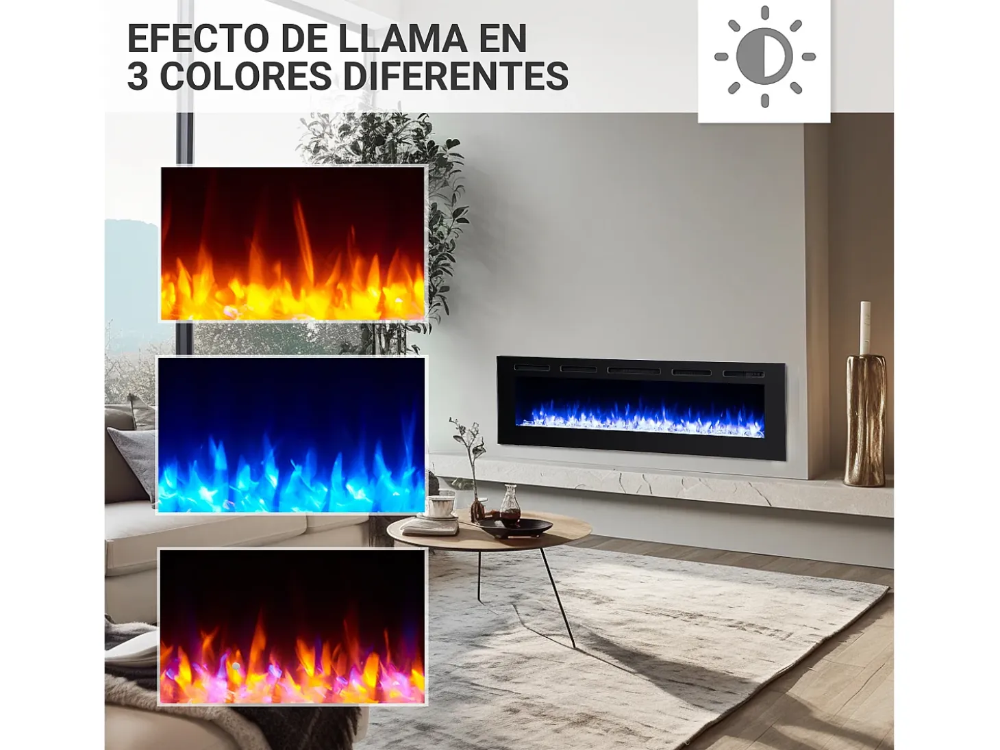 Chimenea eléctrica BALDERIA Fiamma 68 - Chimenea empotrable, calefacción 2000 W - Negro