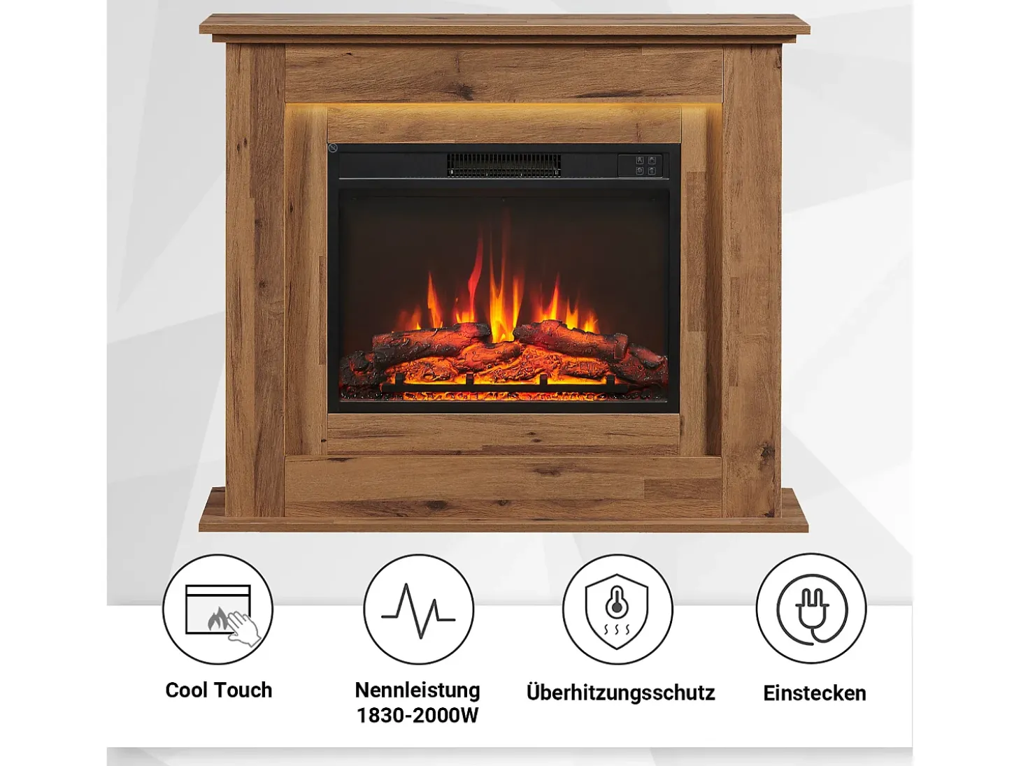 Chimenea eléctrica BALDERIA Finn - Chimenea de pie, calefacción 2000 W - Roble oscuro