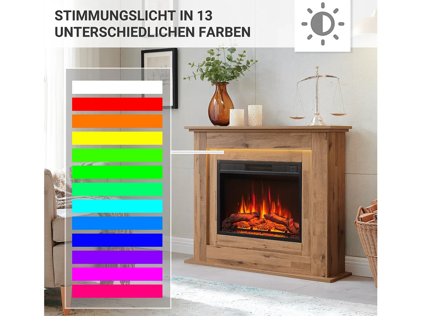 Chimenea eléctrica BALDERIA Finn - Chimenea de pie, calefacción 2000 W - Roble oscuro