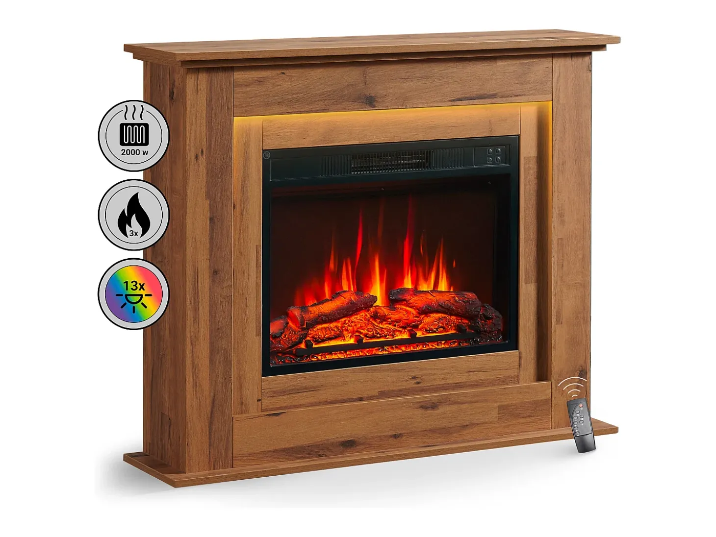Chimenea eléctrica BALDERIA Finn - Chimenea de pie, calefacción 2000 W - Roble oscuro