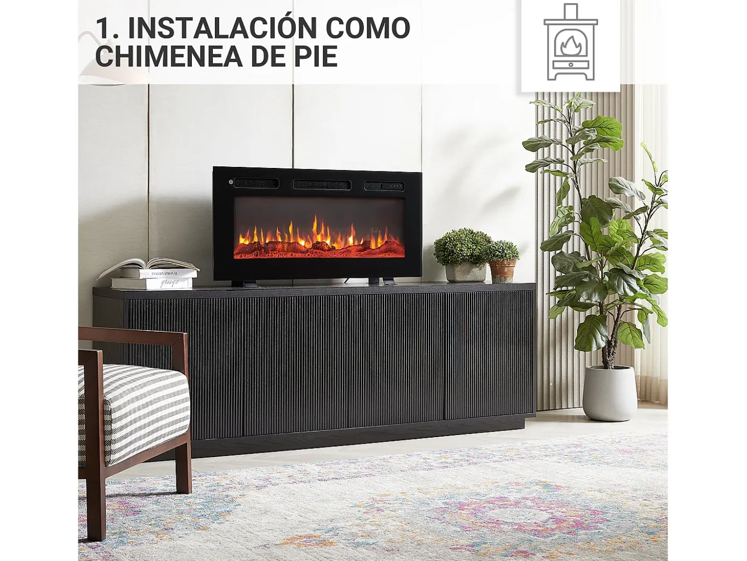 Chimenea eléctrica BALDERIA Leif 36 - 3 en 1 - Negro
