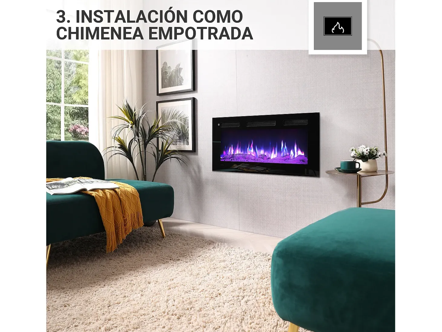 Chimenea eléctrica BALDERIA Leif 36 - 3 en 1 - Negro