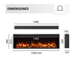 Chimenea eléctrica BALDERIA Atalanta 60 - Chimenea empotrable, 1500 W - Negro