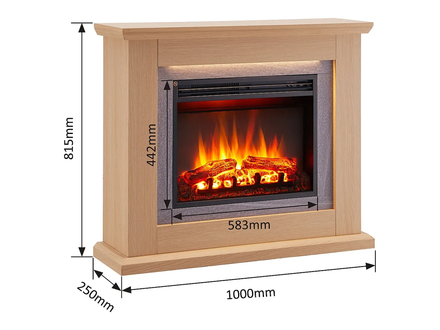 Chimenea eléctrica BALDERIA Charon - Chimenea de pie, 2000 W - Roble claro