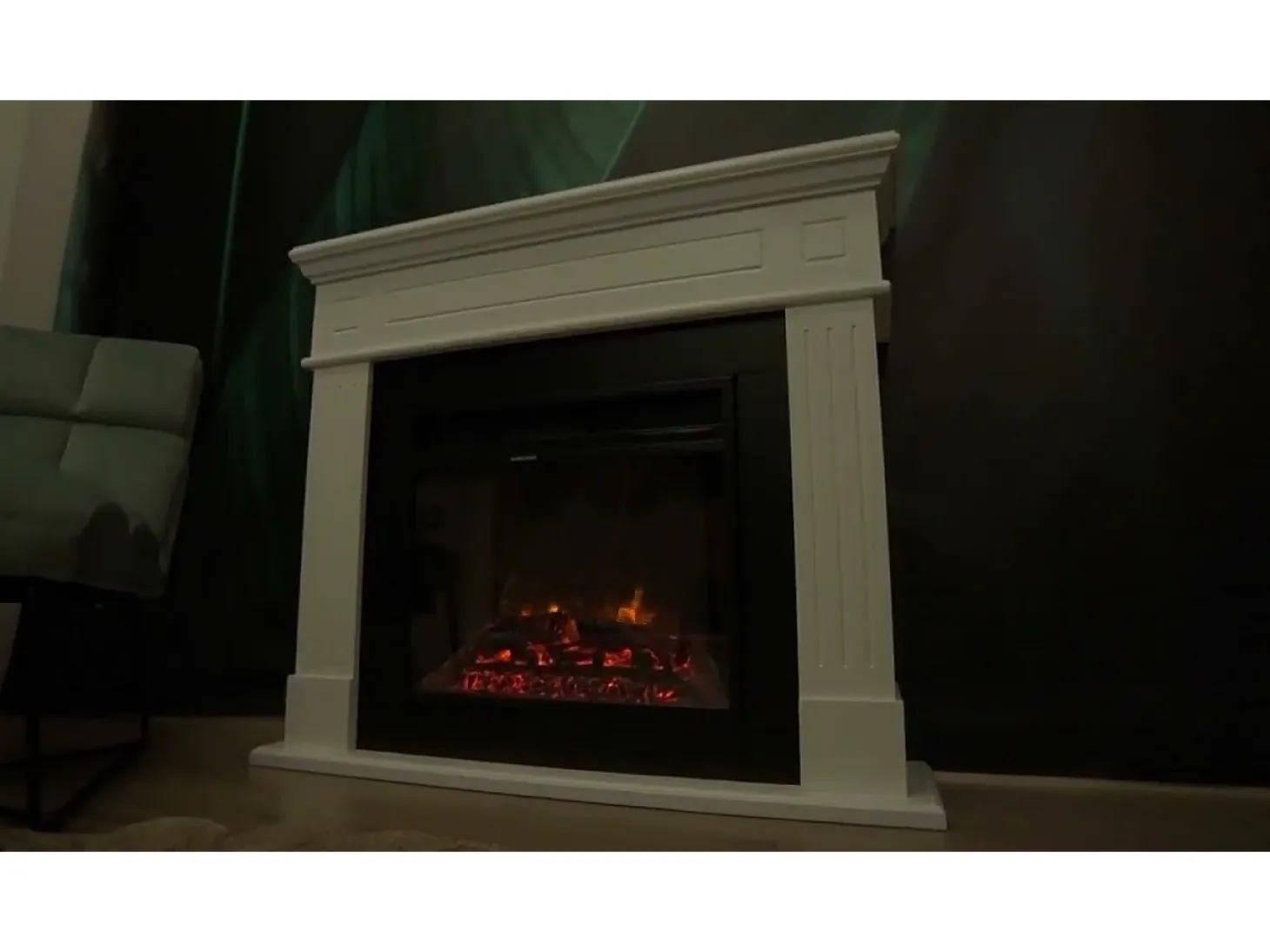 Chimenea eléctrica CAMBRIDGE, chimenea de pie, madera blanca, 110x25x95h