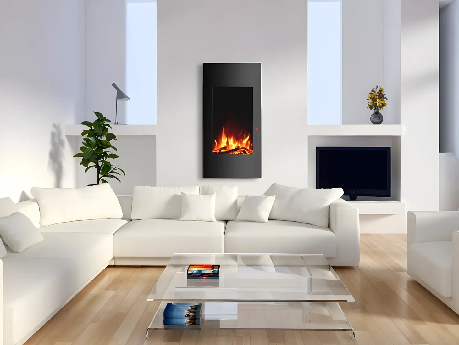 Chimenea eléctrica curva VULCANO L.41xAn.13xAlt.81cm Negra