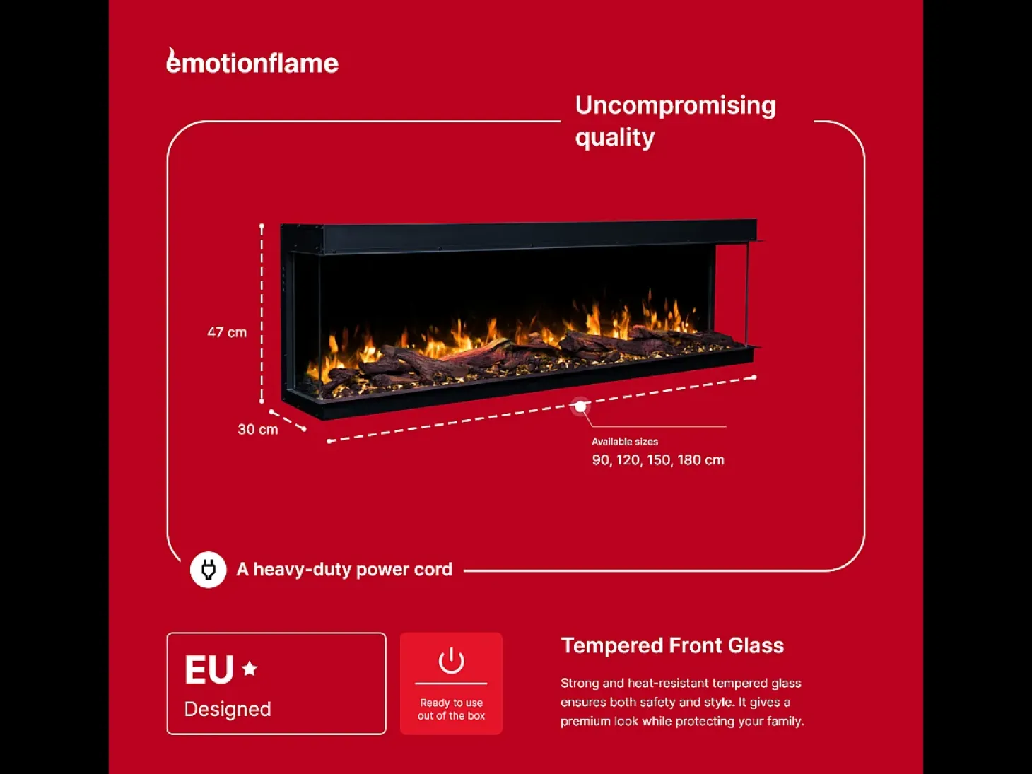 Chimenea eléctrica de 3 caras SOLIS 90 - fuego premium, empotrada - 90x30x46 cm - LED decorativa con calefacción 750/1500 W
