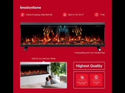 Chimenea eléctrica de 3 caras UNITY 152 - fuego premium, de pared o empotrada - 152x19x36 cm - LED decorativa con calefacción 900/1800W