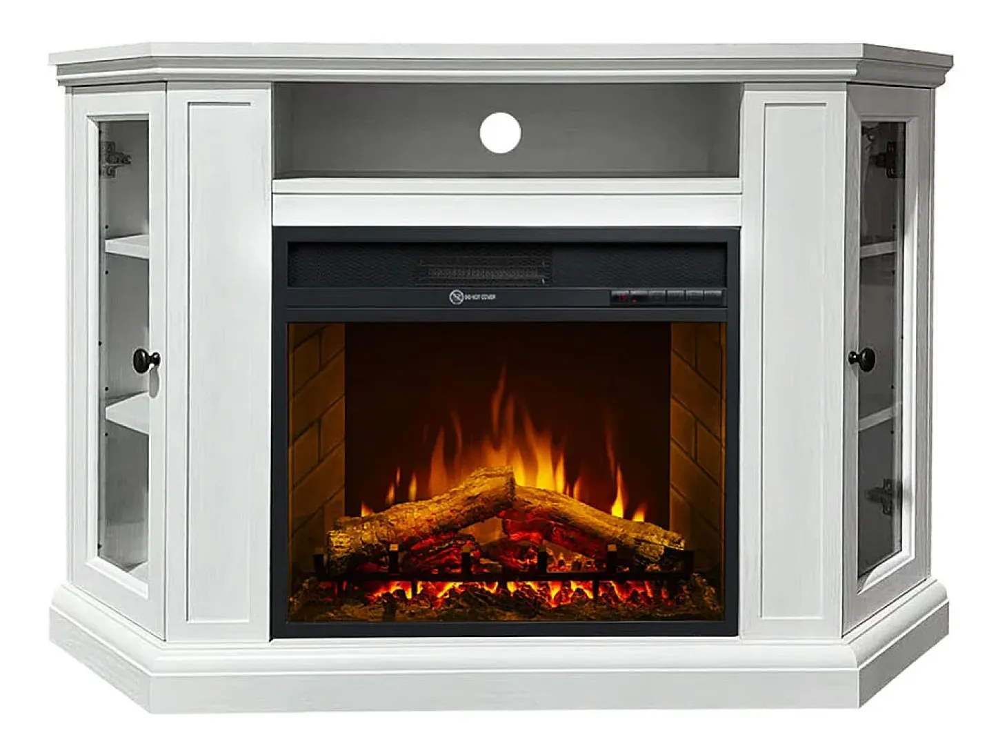 Chimenea eléctrica de esquina de suelo MADISON en madera blanca L126 x P78 x H83