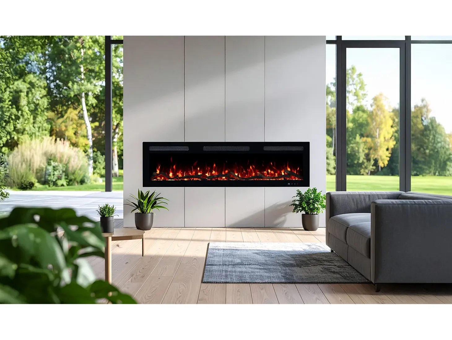 Chimenea eléctrica MONARCH 152 - fuego premium - de pared y empotrados - 152x13x35 cm - chimenea LED con calefacción 900/1800 W