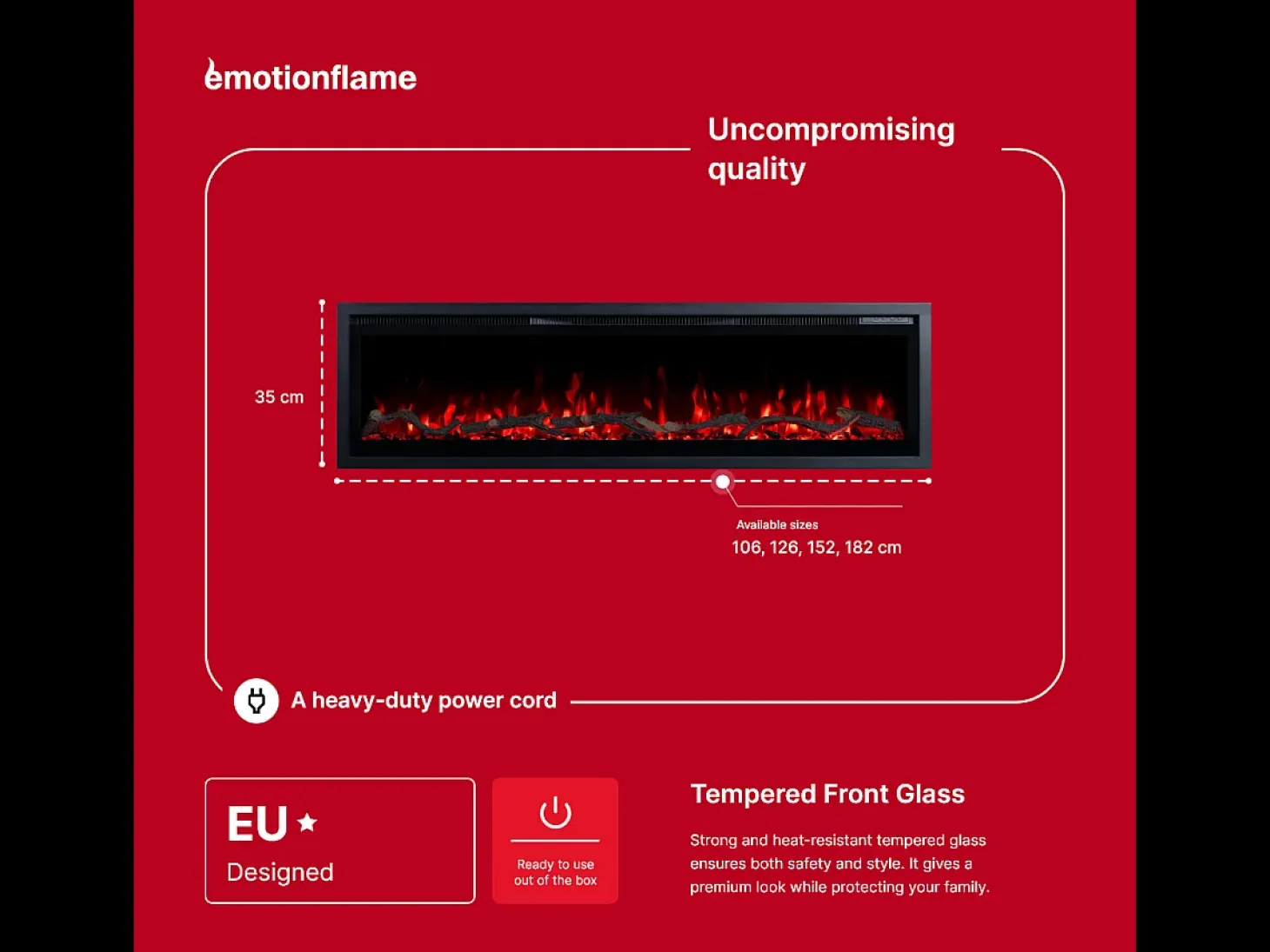 Chimenea eléctrica REGAL 106 - fuego premium - de pared y empotrados - 106x35x12 cm - chimenea LED decorativa con calefacción 900/1800 W