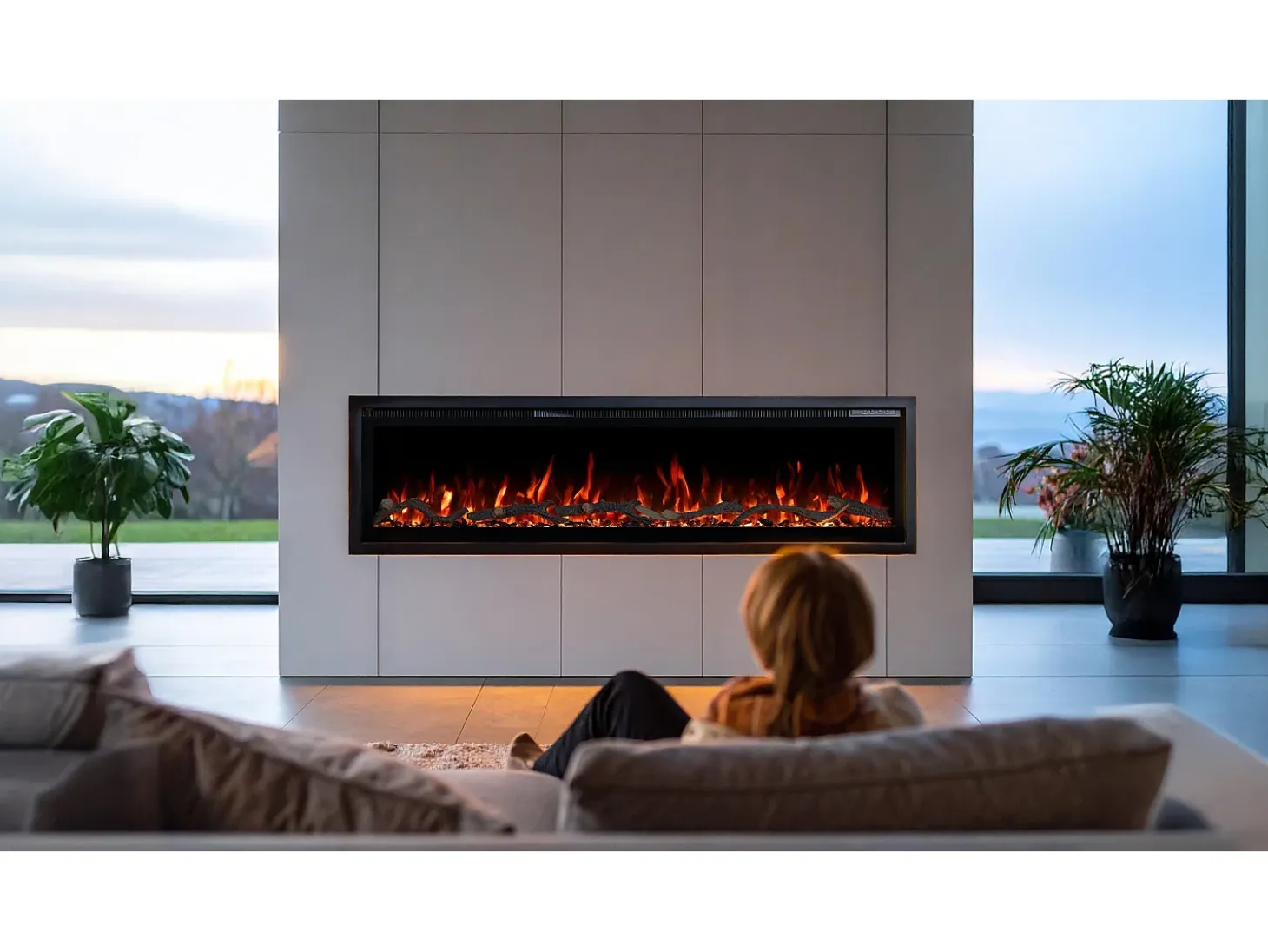 Chimenea eléctrica REGAL 106 - fuego premium - de pared y empotrados - 106x35x12 cm - chimenea LED decorativa con calefacción 900/1800 W