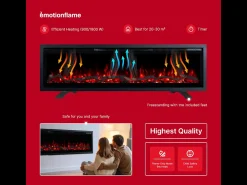 Chimenea eléctrica REGAL 126 - fuego premium - de pared y empotrados - 126x35x12 cm - chimenea LED decorativa con calefacción 900/1800 W