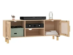 Claudia Mueble para TV madera maciza pino y ratán natural 105x30x40 cm
