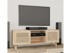 Claudia Mueble para TV madera maciza pino y ratán natural 105x30x40 cm