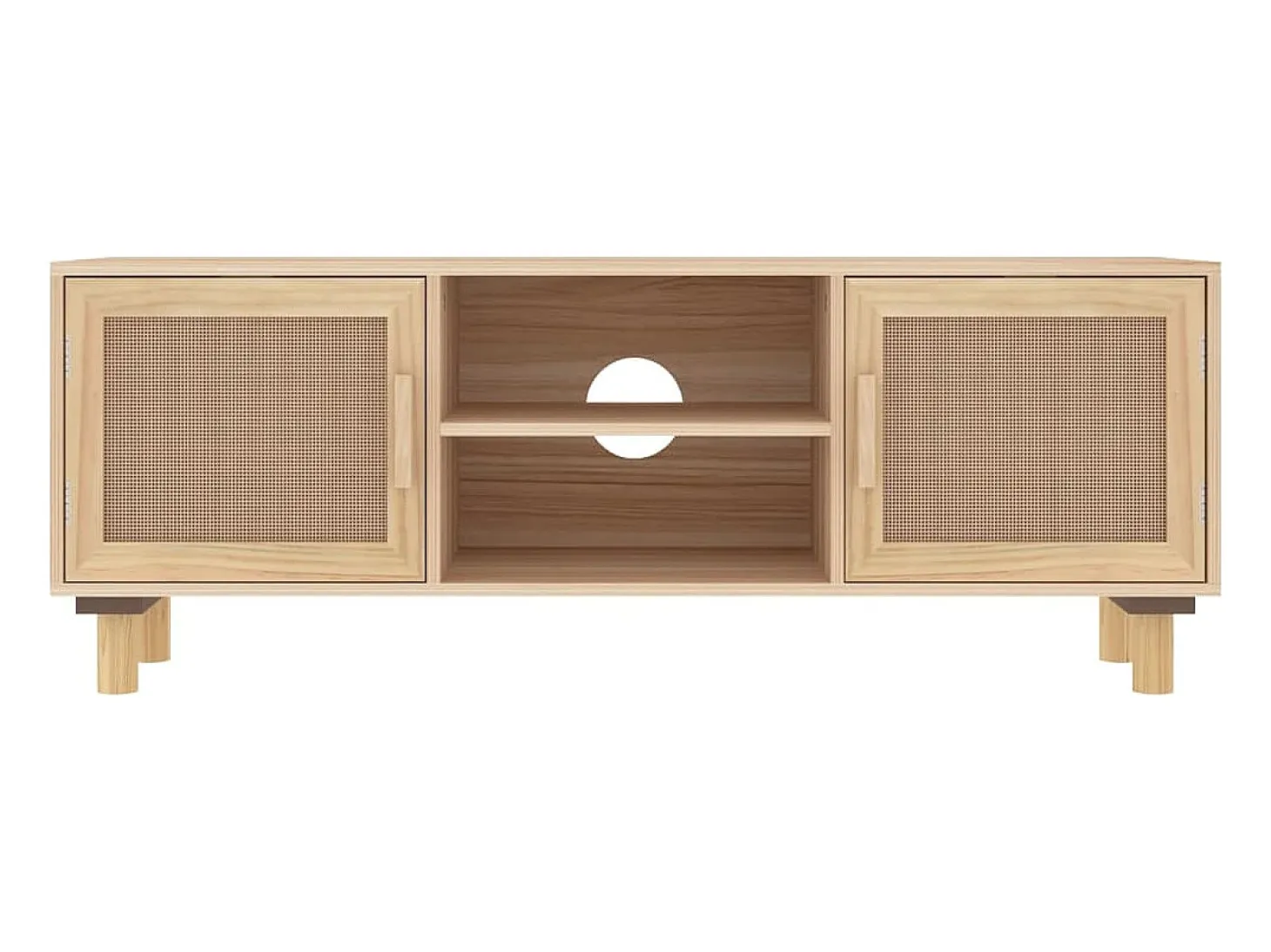 Claudia Mueble para TV madera maciza pino y ratán natural 105x30x40 cm