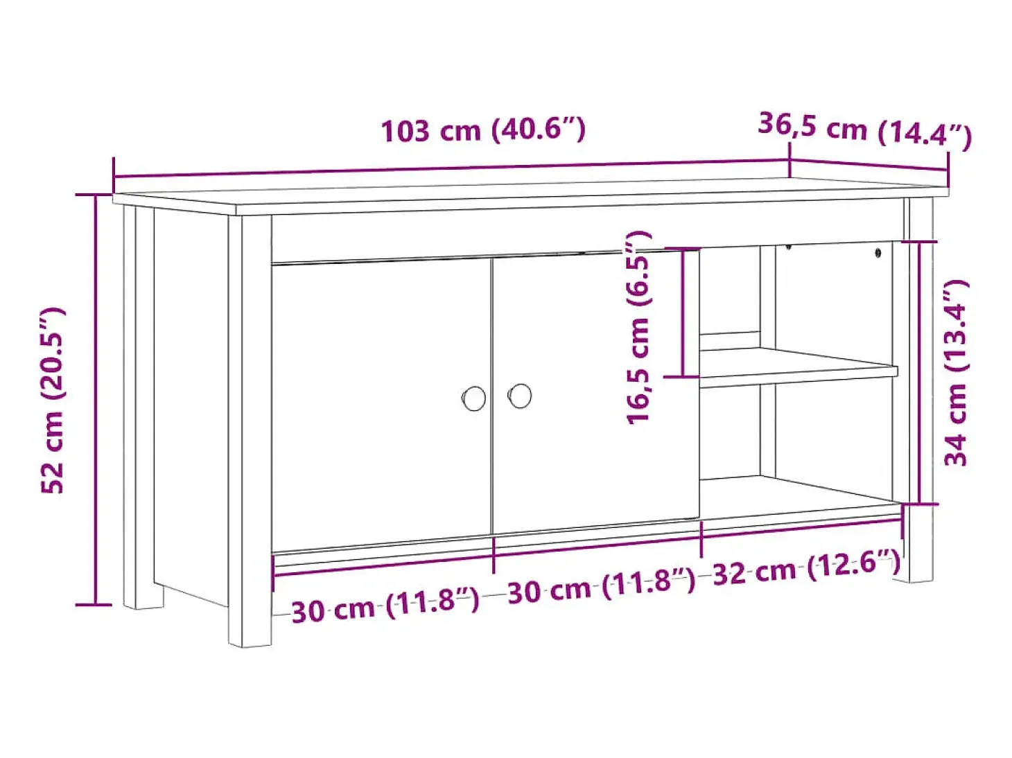 Clinton Corners Mueble de TV de madera maciza de pino 103x36,5x52 cm