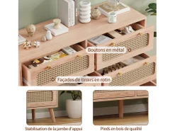 Cómoda de 6 cajones en ratán natural, estilo bohemio, para dormitorio o salón, color madera