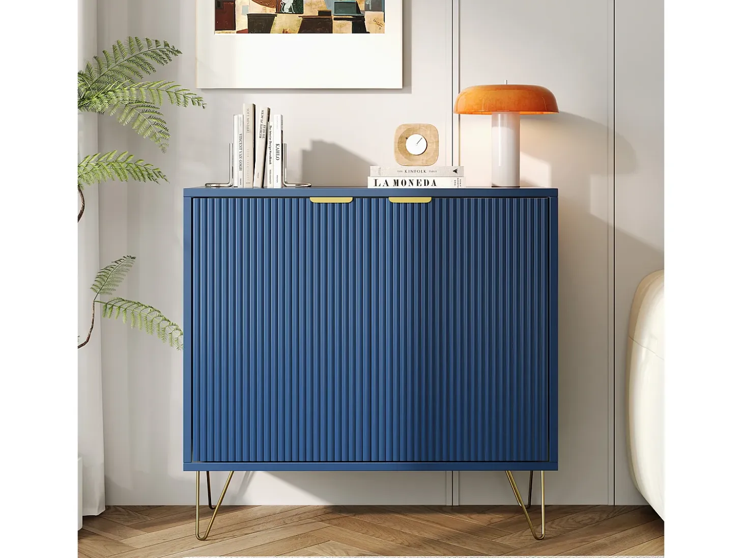 Cómoda de 2 puertas con estante, aparador, mueble de cocina, dormitorio, 80 x 40 x 78 cm, azul