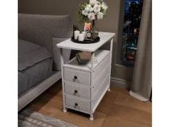 Cómoda estrecha de 3 cajones, mesita de noche con función de carga y tira de luz, mesa auxiliar con cajones, 30 x 60 x 62 cm, Blanco