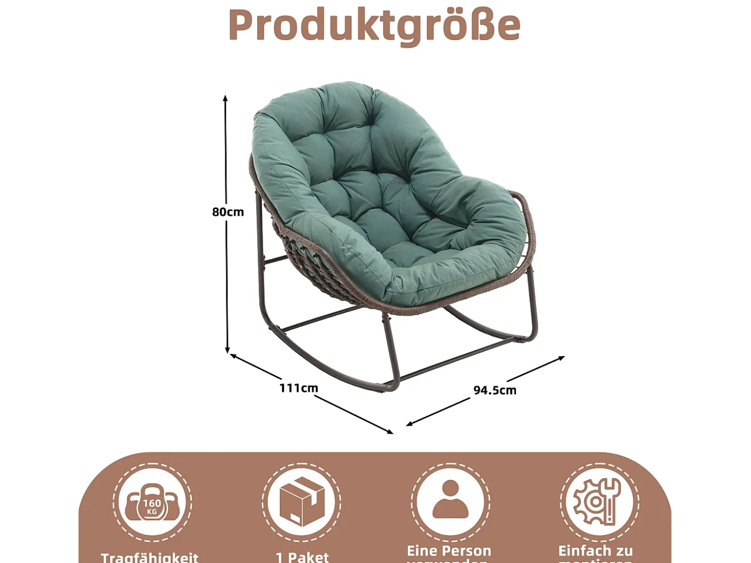 Cocon - Mecedora de ratán - Estructura de acero con cojín suave - Para uso en interiores y exteriores