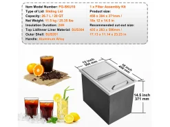 Cofre de Hielo SucceBuy, 45,7 x 30,5 x 36,5 cm, en Acero Inoxidable, con Tapón, Baño de Hielo