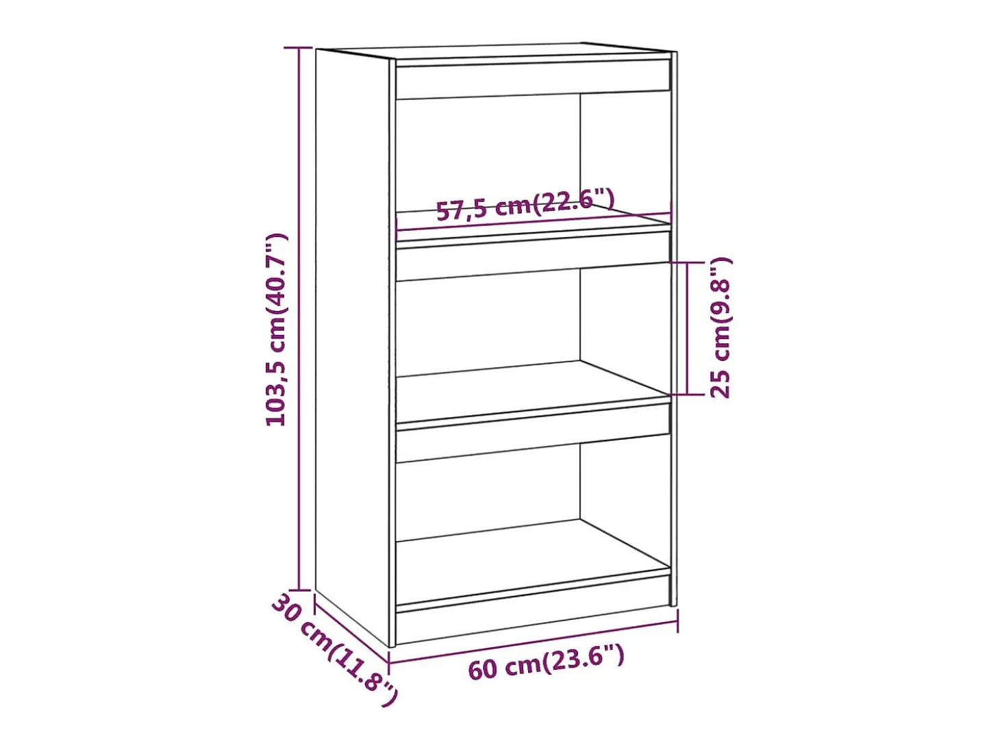 Colgate Estantería/divisor de espacios madera pino negro 60x30x103,5 cm