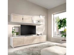 Composición de salón Lima mueble bajo + módulo superior blanco/natural 200 cm