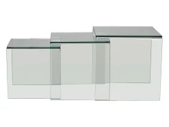 Conjunto 3 mesas de centro de cristal curvado MINKA