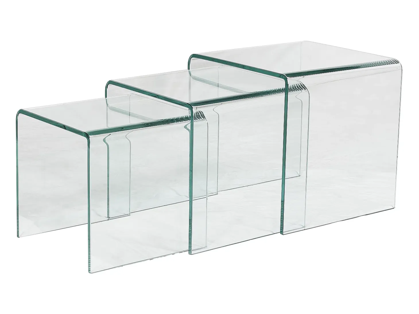 Conjunto 3 mesas de centro de cristal curvado MINKA
