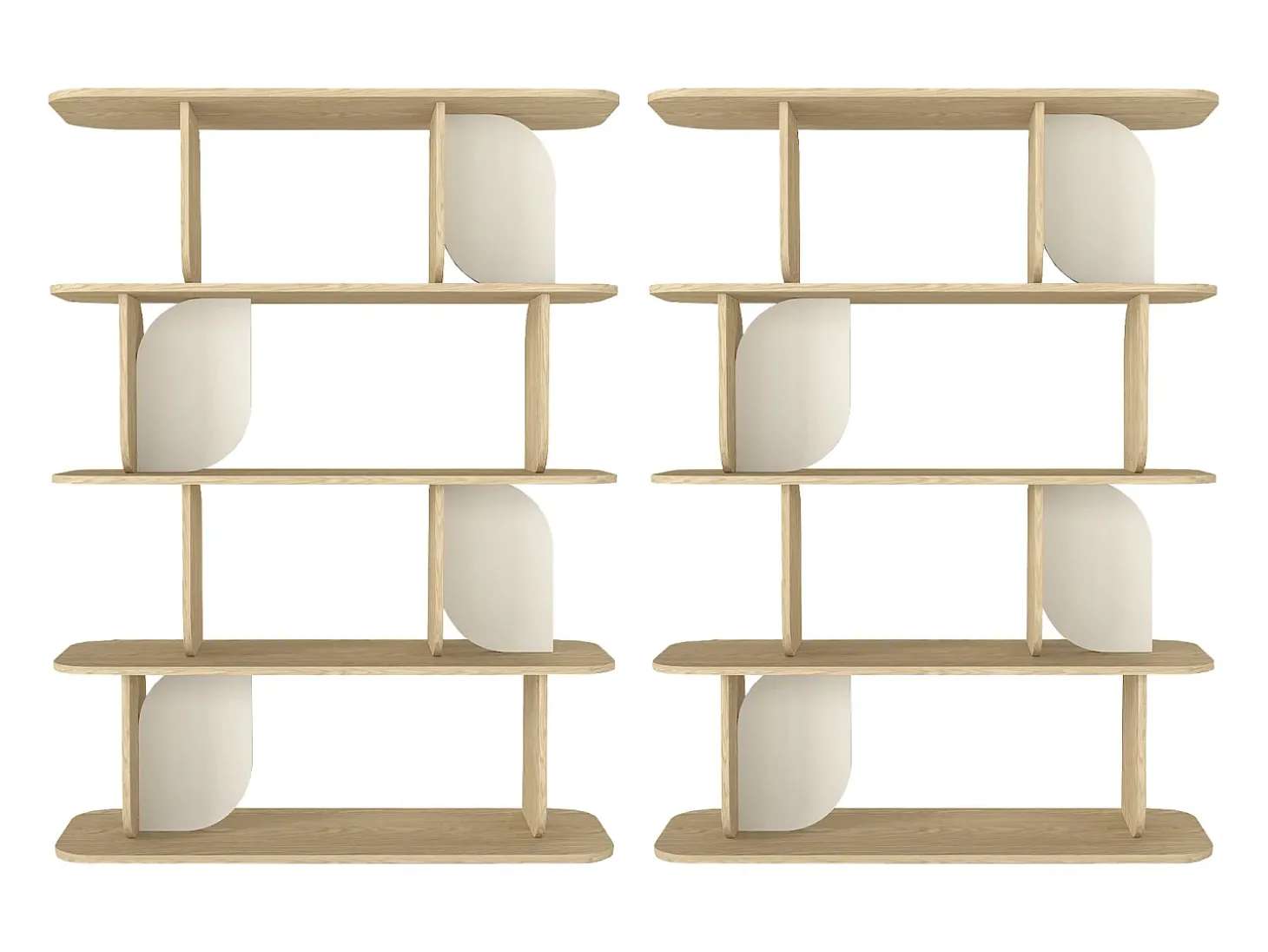 Conjunto de 2 estanterías con 4 baldas - Natural claro y beige - NELERIA