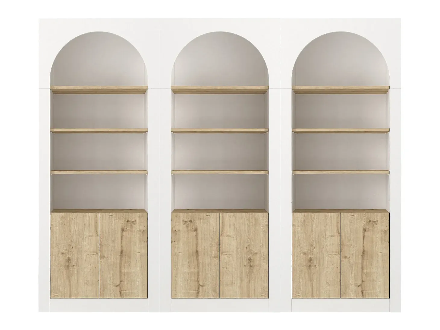 Conjunto de 3 librerías con 4 estantes y 2 puertas - Blanco y natural claro - CYMORA