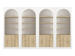 Conjunto de 4 librerías con 4 estantes y 2 puertas - Blanco y natural claro - CYMORA
