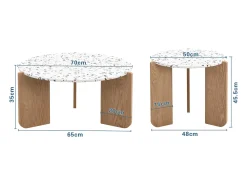 Conjunto de 2 mesas de centro modulares, diseño contemporáneo, MDF blanco y efecto madera (70x70x35 cm + 50x50x45,5 cm)
