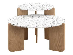 Conjunto de 2 mesas de centro modulares, diseño contemporáneo, MDF blanco y efecto madera (70x70x35 cm + 50x50x45,5 cm)