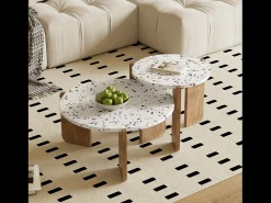 Conjunto de 2 mesas de centro modulares, diseño contemporáneo, MDF blanco y efecto madera (70x70x35 cm + 50x50x45,5 cm)