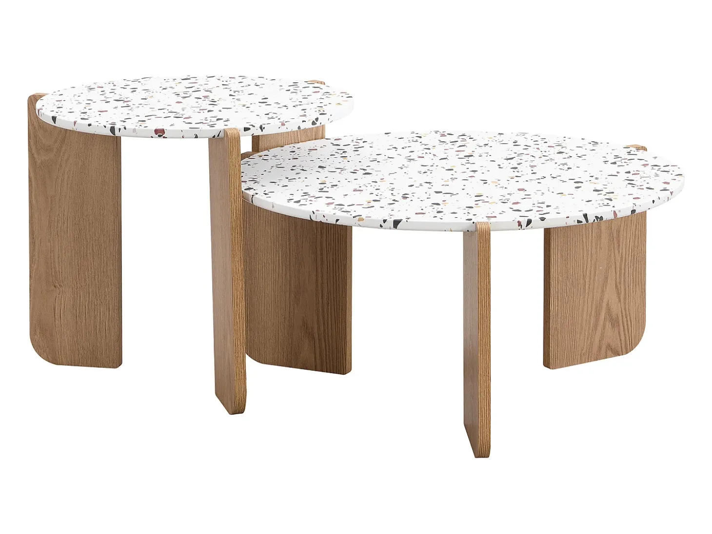 Conjunto de 2 mesas de centro modulares, diseño contemporáneo, MDF blanco y efecto madera (70x70x35 cm + 50x50x45,5 cm)
