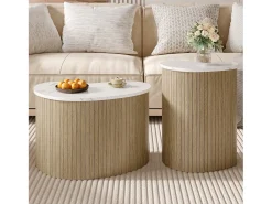 Conjunto de 2 mesas de centro modernas - textura mármol - aspecto madera - Diseño irregular - MDF - Natural