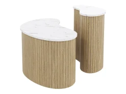 Conjunto de 2 mesas de centro modernas - textura mármol - aspecto madera - Diseño irregular - MDF - Natural