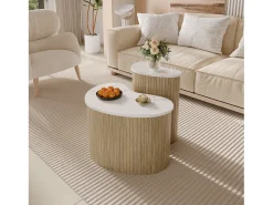 Conjunto de 2 mesas de centro modernas - textura mármol - aspecto madera - Diseño irregular - MDF - Natural