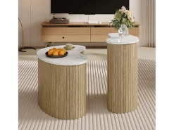Conjunto de 2 mesas de centro modernas - textura mármol - aspecto madera - Diseño irregular - MDF - Natural
