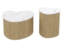 Conjunto de 2 mesas de centro modernas - textura mármol - aspecto madera - Diseño irregular - MDF - Natural