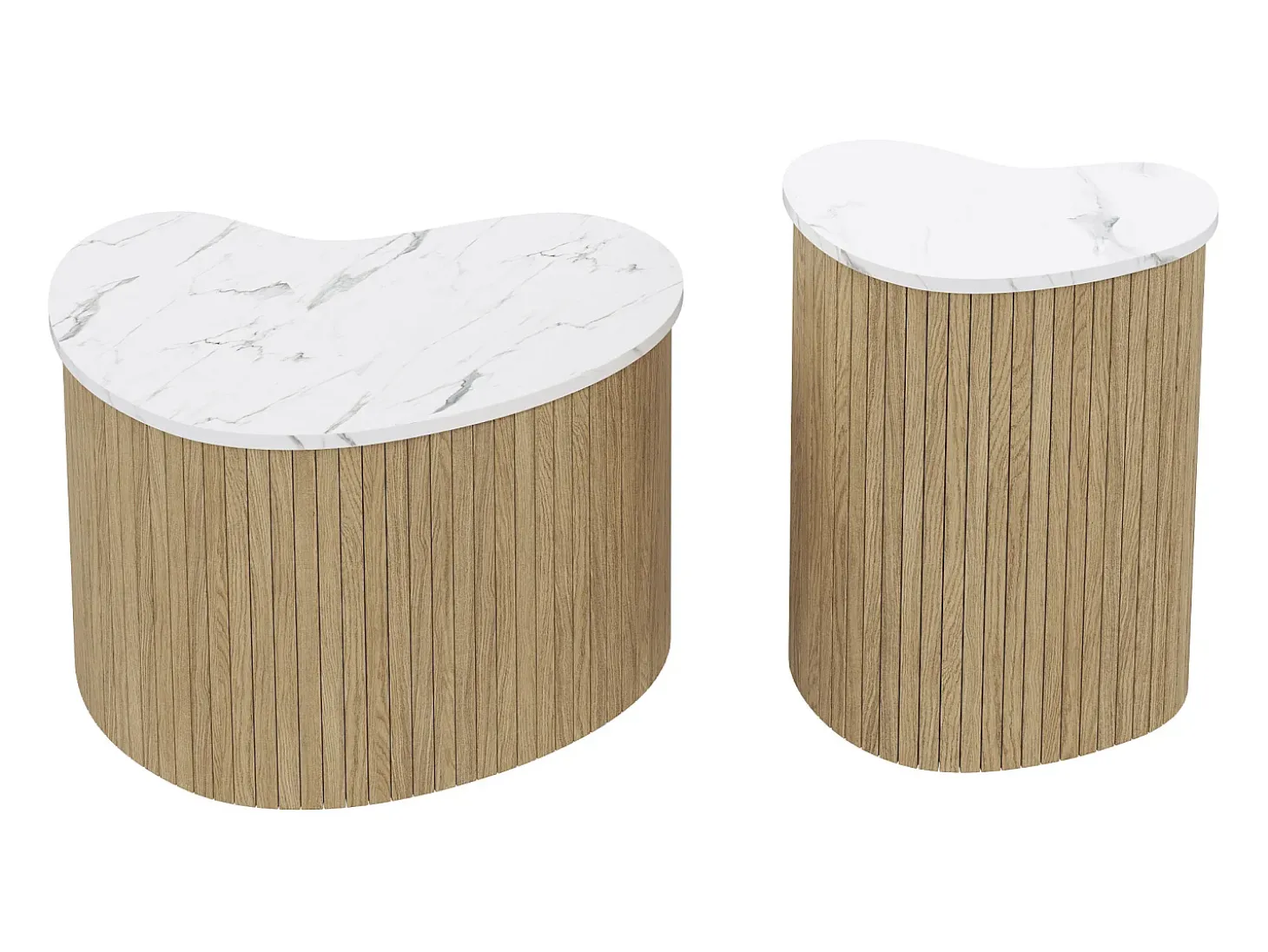 Conjunto de 2 mesas de centro modernas - textura mármol - aspecto madera - Diseño irregular - MDF - Natural