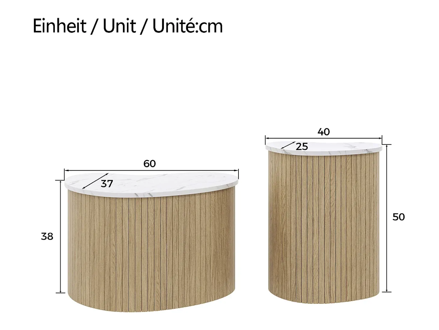 Conjunto de 2 mesas de centro modernas - textura mármol - aspecto madera - Diseño irregular - MDF - Natural
