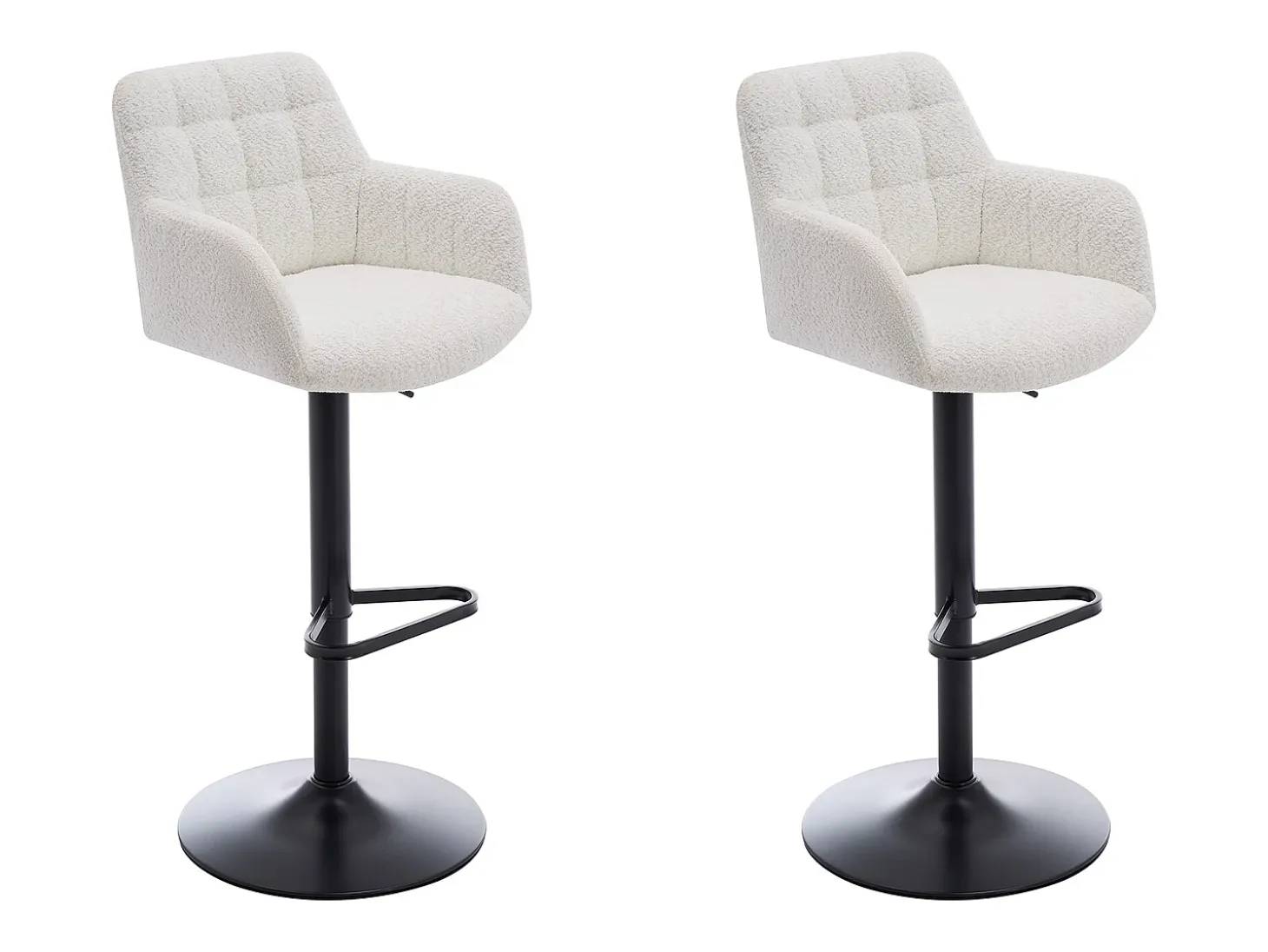 Conjunto de 2 taburetes de bar de tela rizada y metal - Altura ajustable - Blanco - PEGA