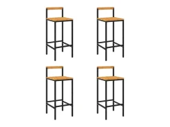 Conjunto de 4 taburetes de bar negros en resina trenzada y madera de acacia.