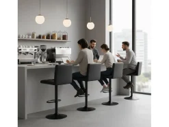 Conjunto de 2 taburetes de bar ajustables en altura con respaldo y reposapiés, cuero sintético negro moderno