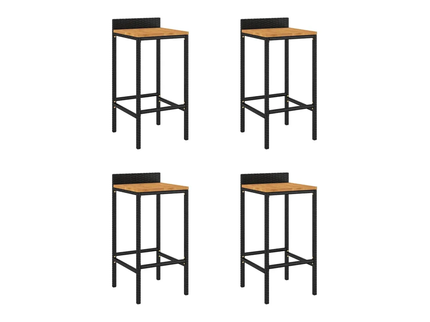 Conjunto de 4 taburetes de bar negros en resina trenzada y madera de acacia.